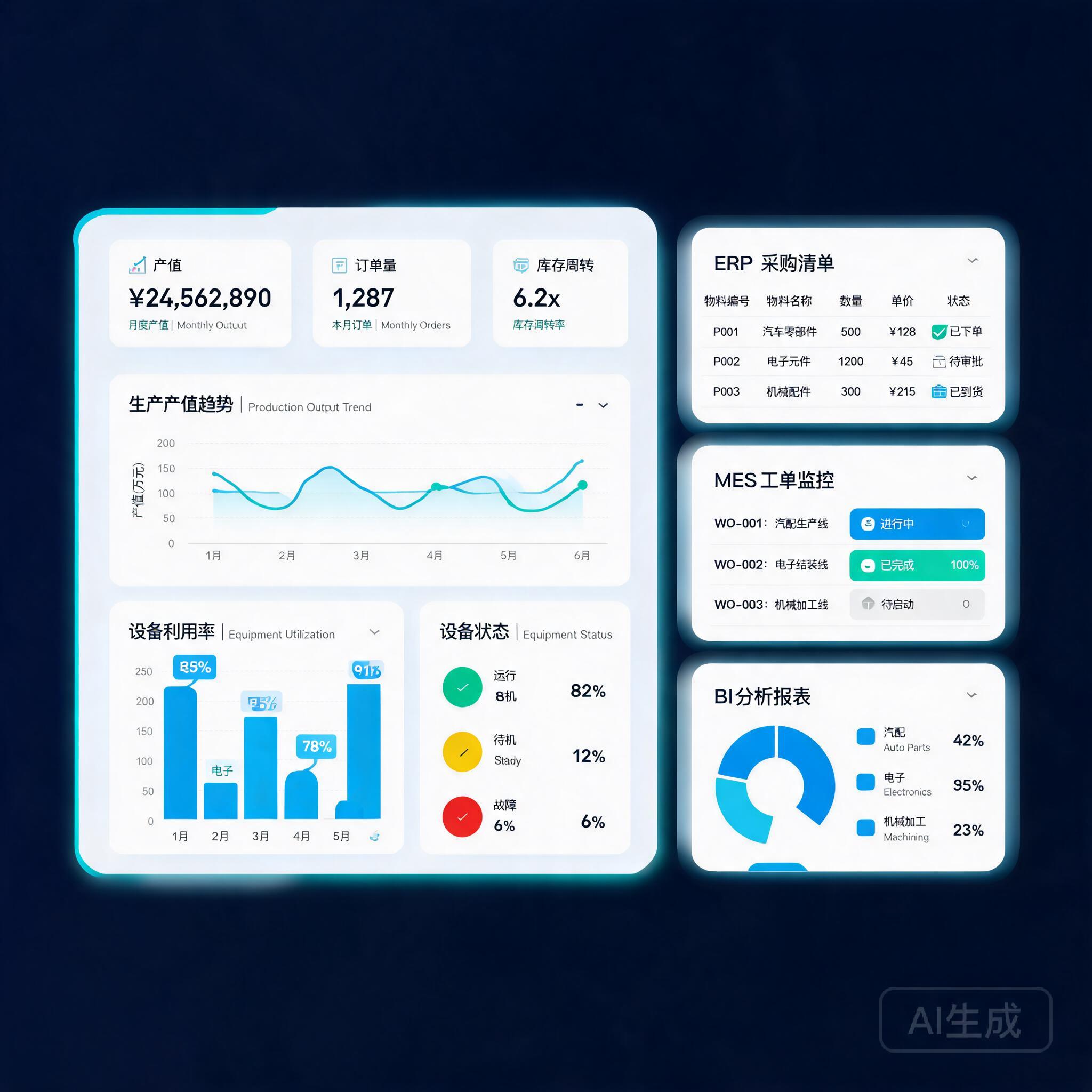 T8 全栈系统界面 · ERP/MES/BI 一体化